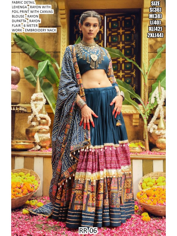 Pure Rayon Silk fabric Lehenga In Multi Color With Foil Print Work 
