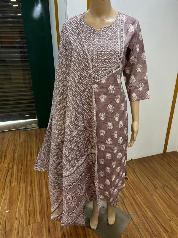 Cotton Silk Party Wear Suit In Brown Color With Embroidery work  