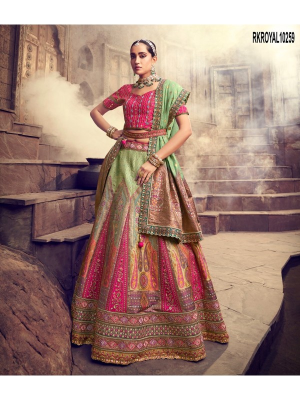 Pure Banarasi Silk Wedding Lehenga in Multi Color With Embroidery work