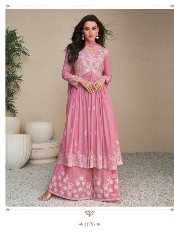 Reyon  Party Wear Sharara in Pink Color with  Embroidery Work