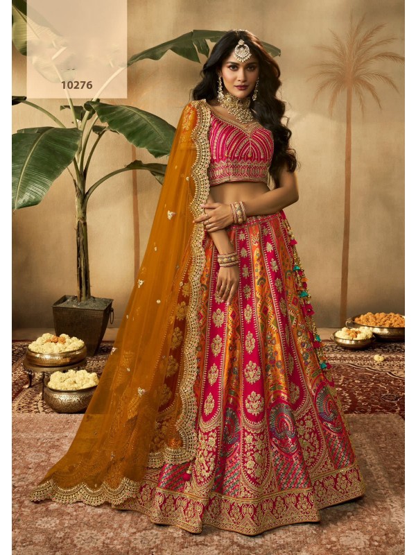 Pure  Silk Wedding Wear Lehenga in Pink  Color With Embroidery Work
