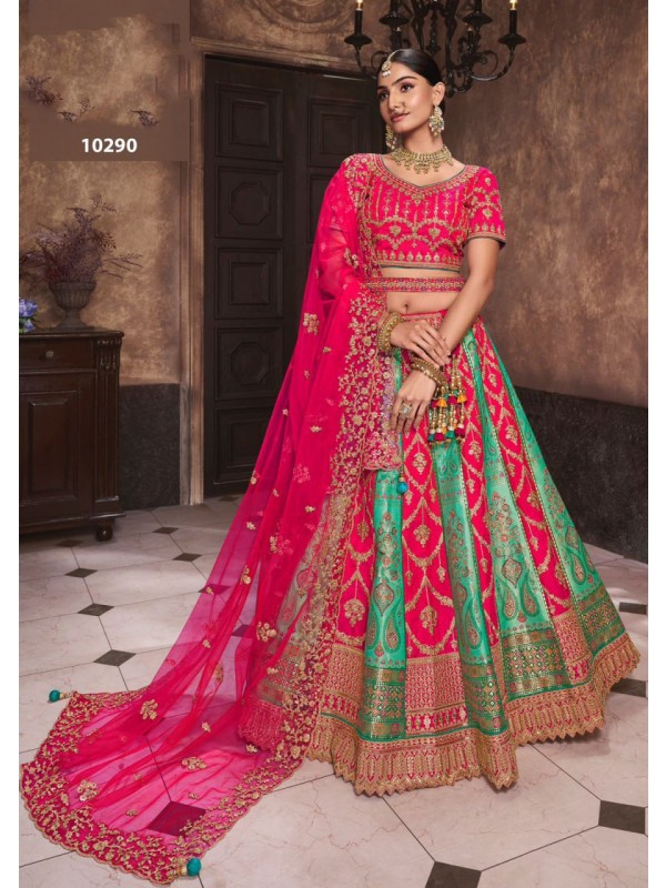 Pure  Banarasi Silk Wedding Wear Lehenga in Pink Color With Embroidery Work