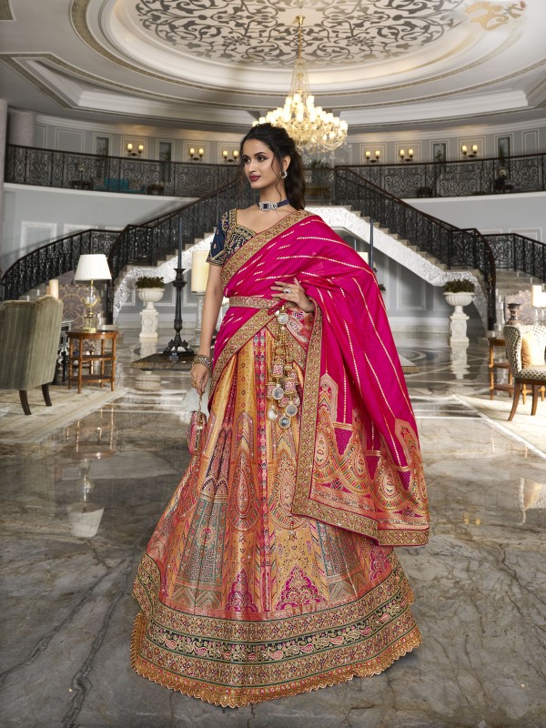 Pure Banarasi Silk Wedding Wear Lehenga in Multi Color With Embroidery Work