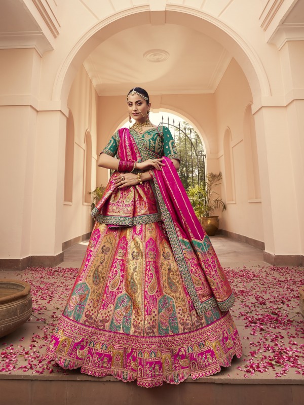 Pure Banarasi Silk Wedding Wear Lehenga in Multi Color With Embroidery Work