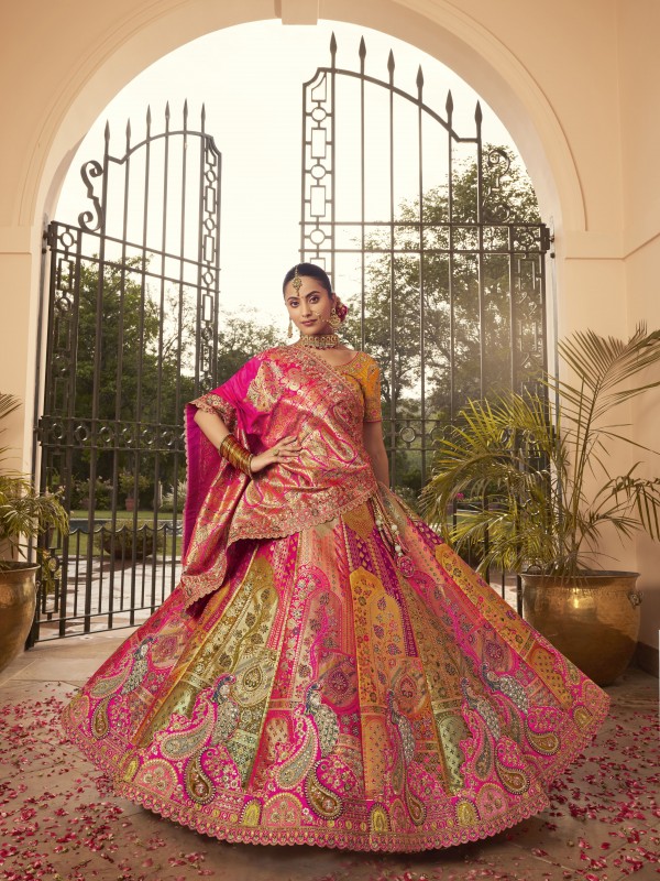 Pure Banarasi Silk Wedding Wear Lehenga in Multi Color With Embroidery Work