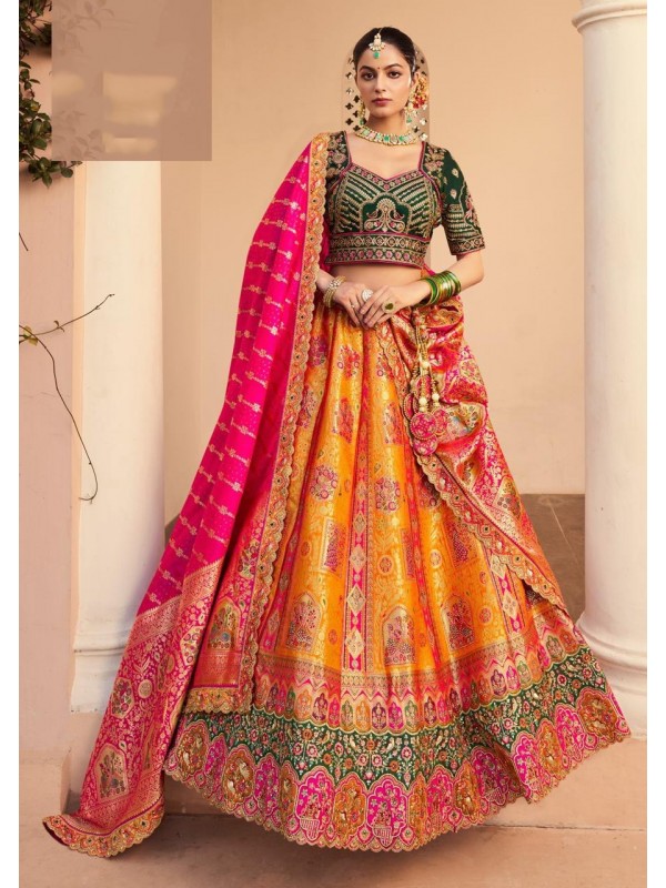 Pure Banarasi Silk Wedding Wear Lehenga in Multi Color With Embroidery Work