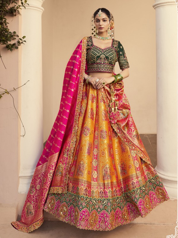 Pure Banarasi Silk Wedding Wear Lehenga in Multi Color With Embroidery Work