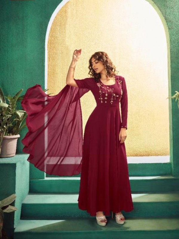 Pure Georgette Casual Wear Kurti  in Maroon Color with  Embroidery Work
