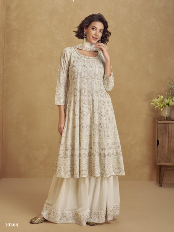 Real Georgette Fabric Party Wear Sharara Off White Color with Embroidery Work