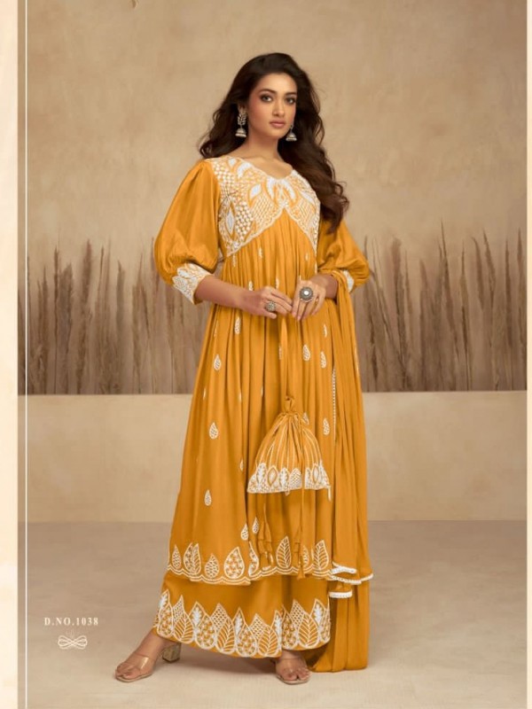Reyon  Party Wear Plazo in Mustard Color with  Embroidery Work