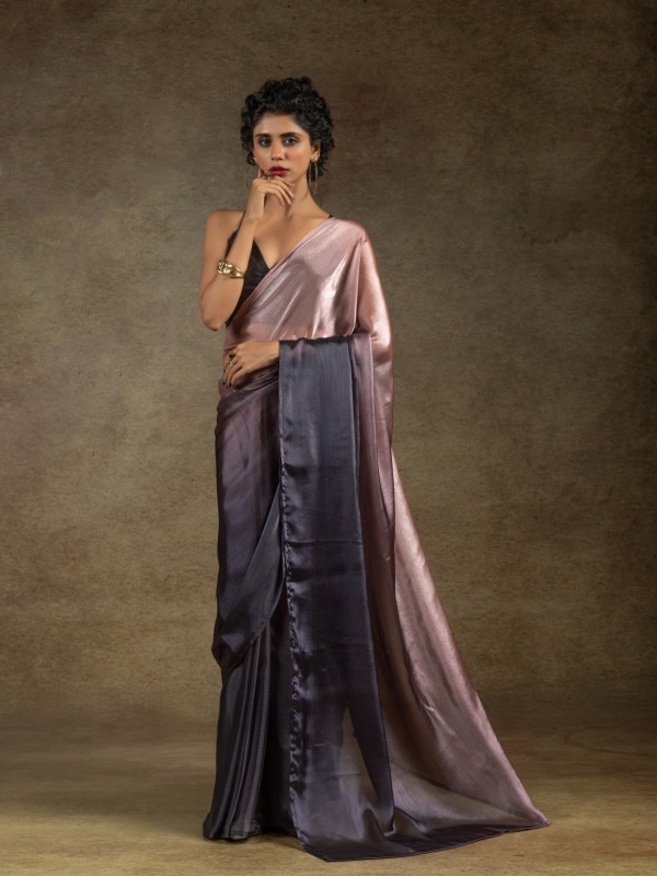 Pure Satin Silk Ready to wear Saree In Brown Color 
