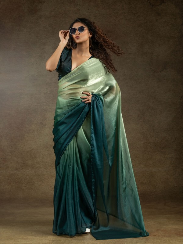 Pure Satin Silk Ready to wear Saree In Teal Green Color 