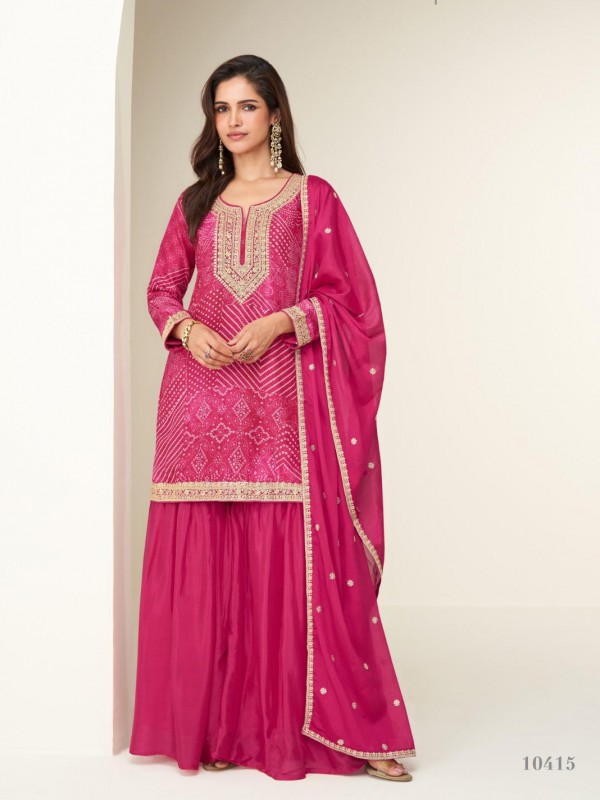 Pure Chinon Silk Party Wear Sharara In Pink Color with Embroidery Work