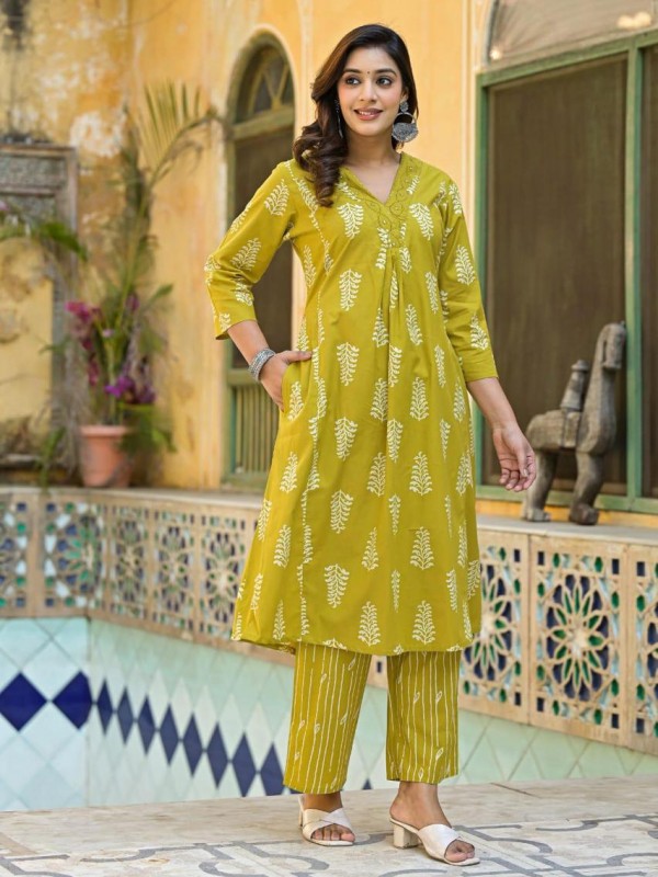 Cotton Silk Party Wear Suit In Yellow Color With Embroidery work  