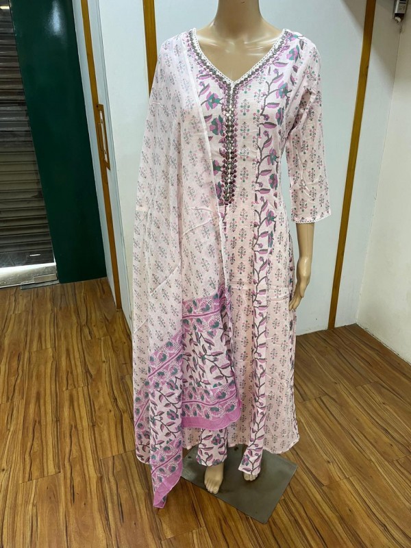 Cotton Silk Party Wear Suit In Off White Color With Embroidery work  