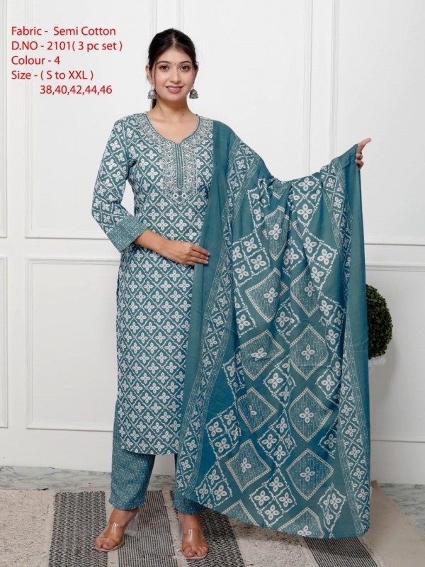 Cotton Silk Party Wear Suit In Blue Color With Embroidery work  