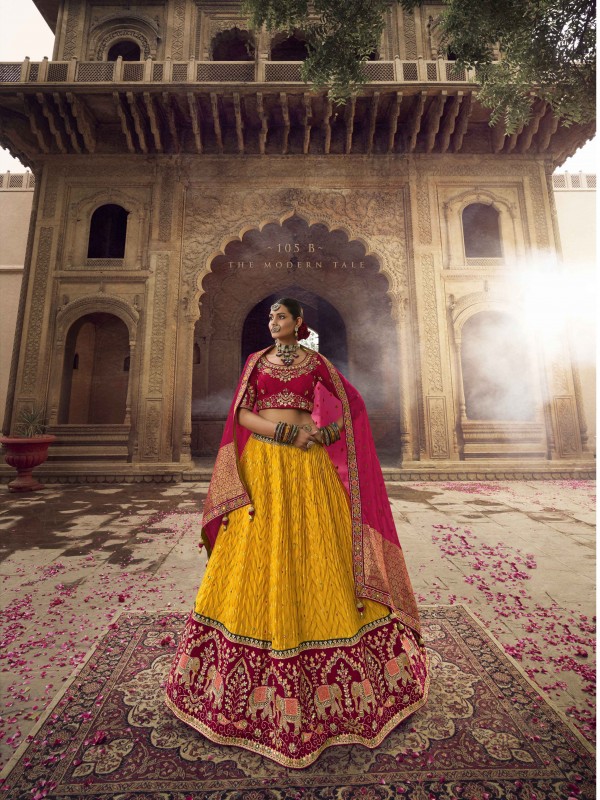 Viscose Silk  Wedding Wear Lehenga In Yellow Color  With Embroidery Work