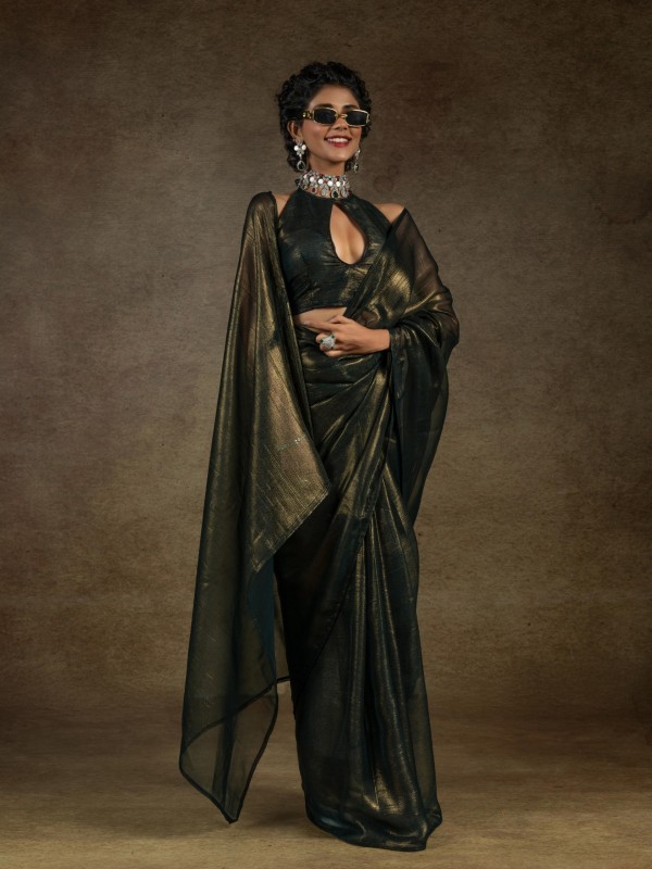 Pure Satin Silk Ready to wear Saree In Mahendi Green Color 