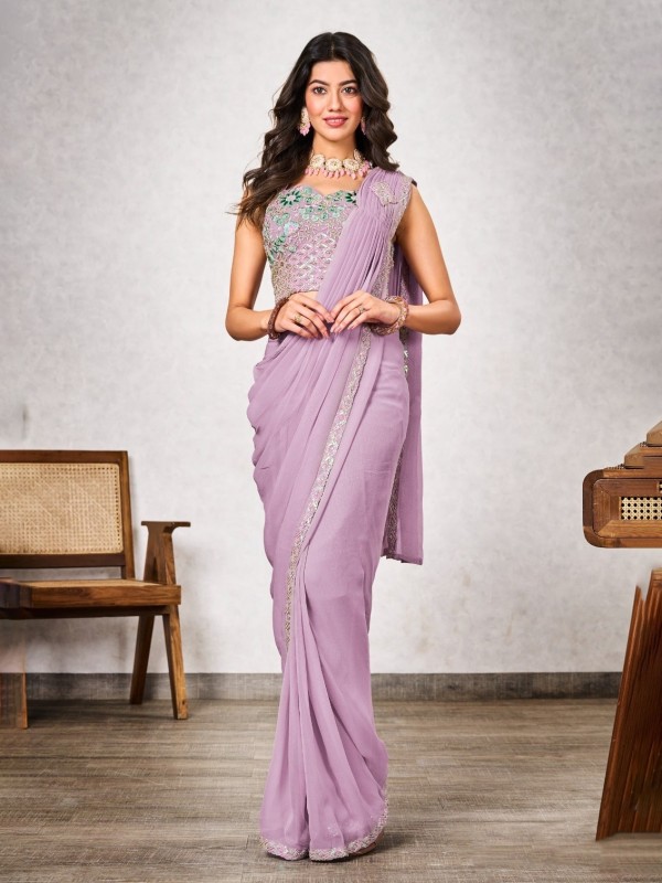 Shimmer Georgette Silk Ready to wear Saree In Light Pink Color 