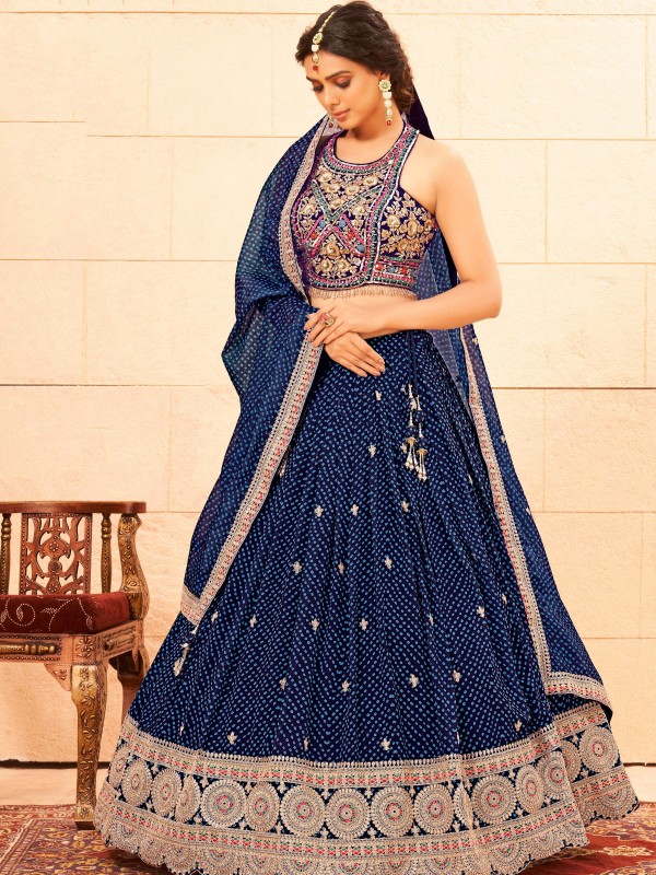 Georgette Fabrics  Wedding Wear Lehenga in  Blue  Color With Embroidery Work