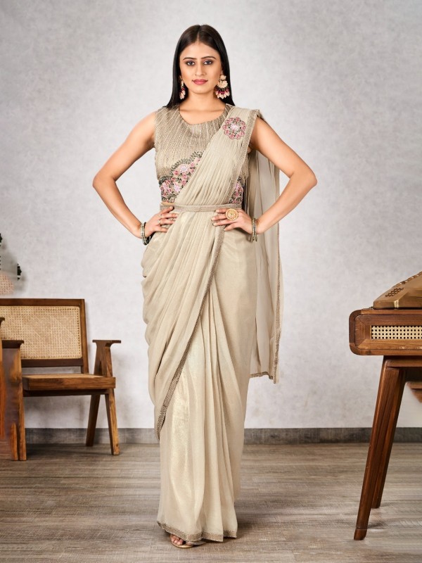 Shimmer Georgette Silk Ready to wear Saree In Cream Color 