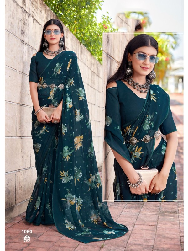 Teal Blue  Color in Georgette Casual Wear Saree 