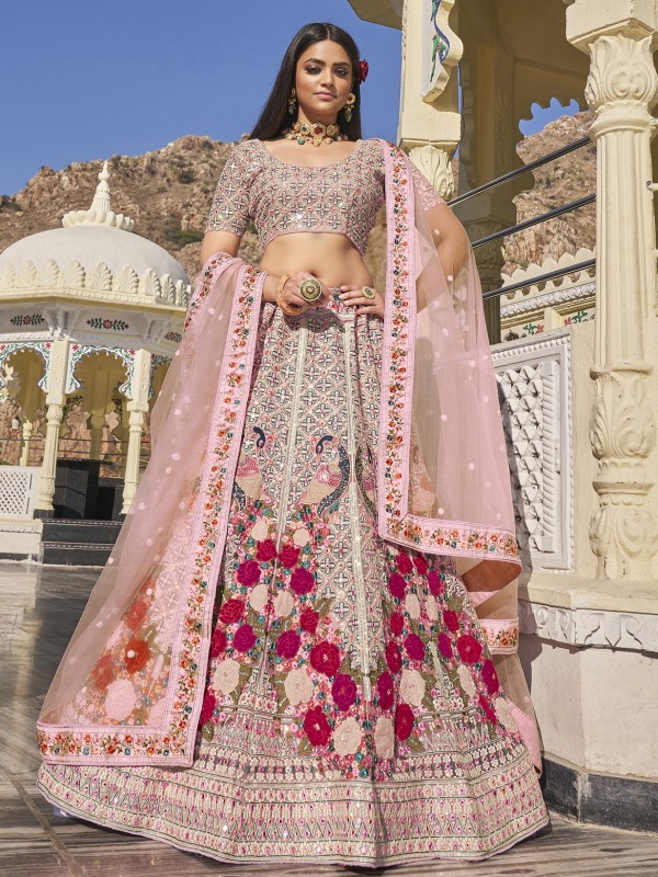 Soft Premium Net Bridal  Wear Lehenga In Pink  With Embroidery Work 