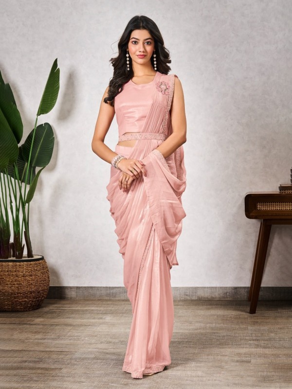 Shimmer Georgette Silk Ready to wear Saree In Peach Color 