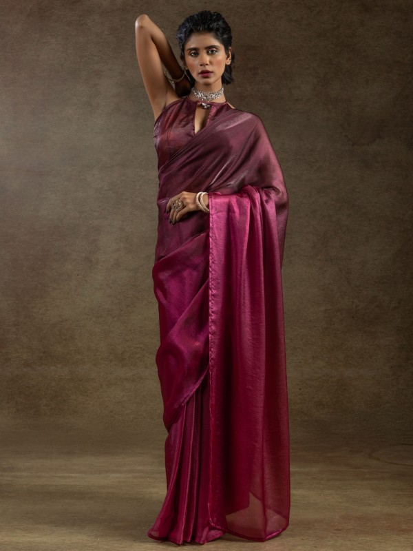 Pure Satin Silk Ready to wear Saree In Maroon Color 