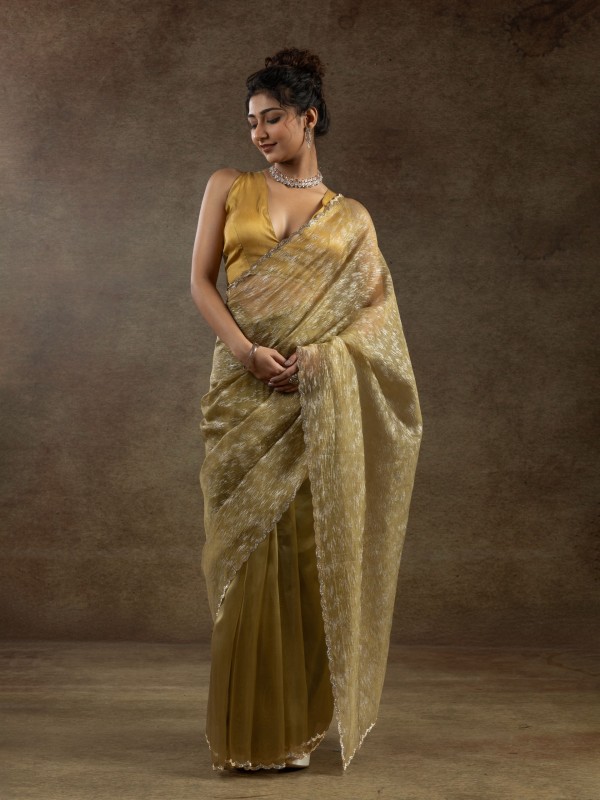 Pure Organza Silk Ready to wear Saree In Yellow Color 