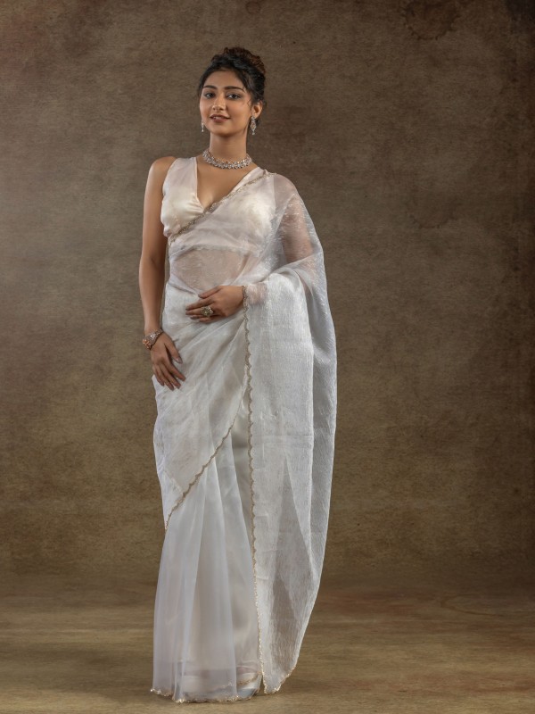 Pure Organza Silk Ready to wear Saree In Off White Color 