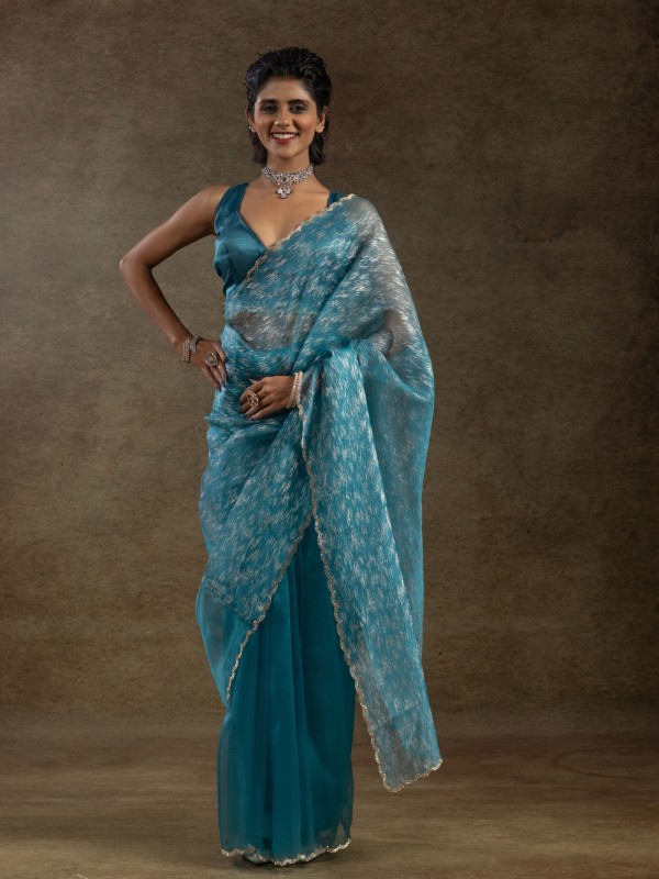 Pure Organza Silk Ready to wear Saree In Sky Blue Color 