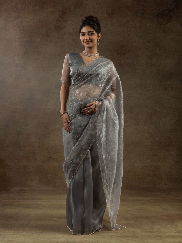 Pure Organza Silk Ready to wear Saree In Grey Color 