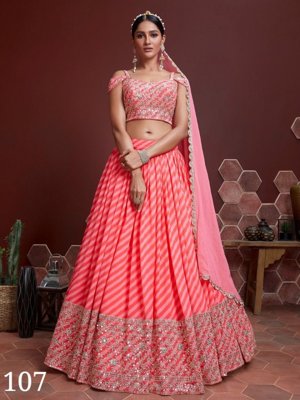 Organza Silk Party Wear Lehenga In Peach Color With Embroidery Work