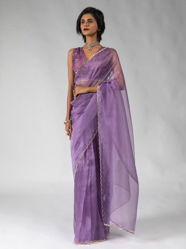 Pure Organza Silk Ready to wear Saree In Light Purple Color 