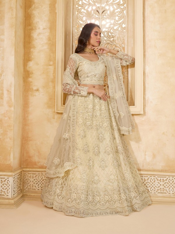 Soft Premium Net Party Wear Lehenga In Off White With Embroidery Work