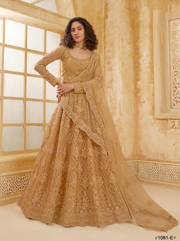 Soft Premium Net Party Wear Lehenga In Golden With Embroidery Work