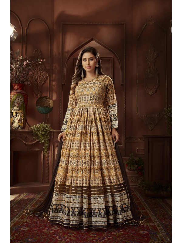 Dola Silk Party Wear Gown MultiColor with  Embroidery Work
