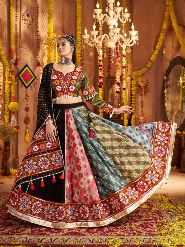 Viscose Rayon Silk fabric Lehenga In Black Color With Embroidery Work 