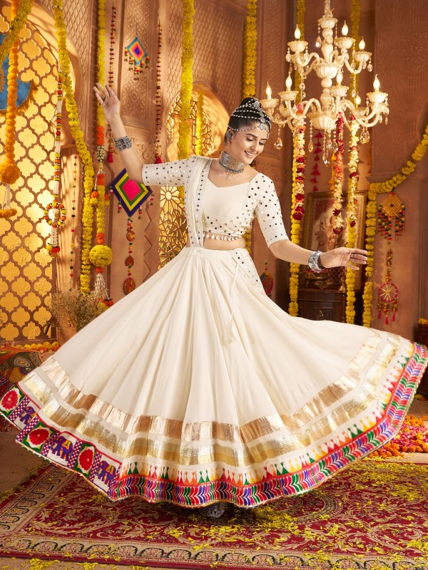 Viscose Rayon Silk fabric Lehenga In White Color With Embroidery Work 