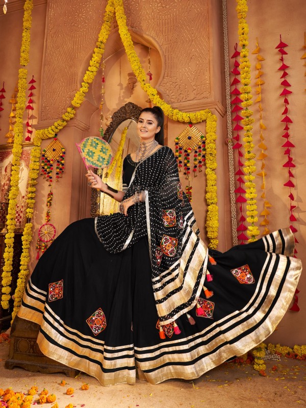 Viscose Rayon Silk fabric Lehenga In Black Color With Embroidery Work 