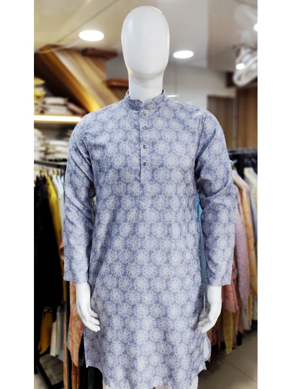 Soft Cotton Readymade Kurta set in Sky Grey Color With Embroidery Work 
