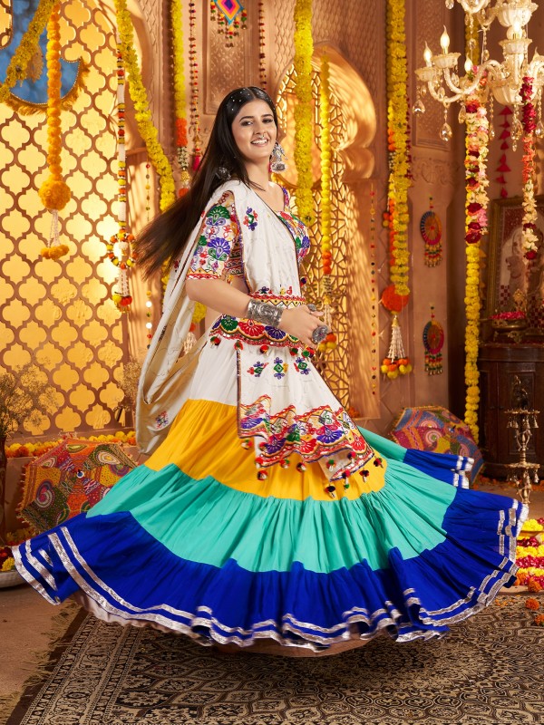 Viscose Cotton Silk fabric Lehenga In Multi Color With Embroidery Work 