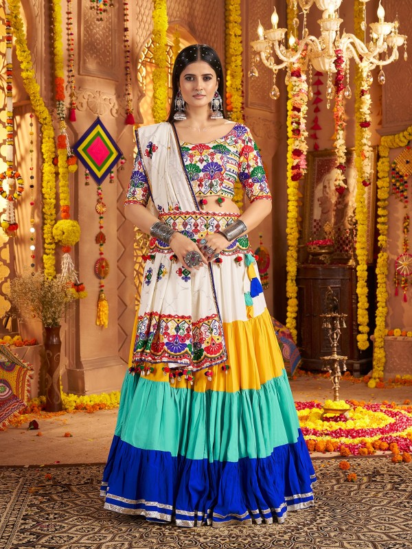 Viscose Cotton Silk fabric Lehenga In Multi Color With Embroidery Work 