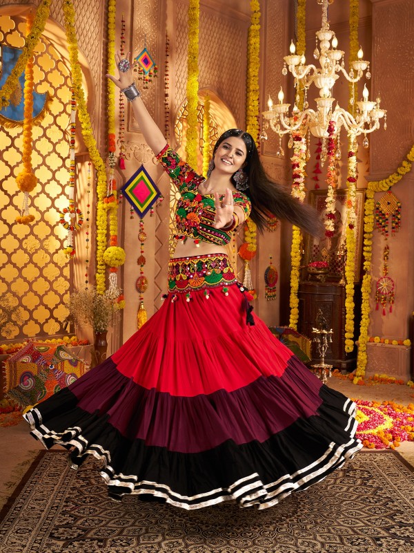 Viscose Cotton Silk fabric Lehenga In Multi Color With Embroidery Work 