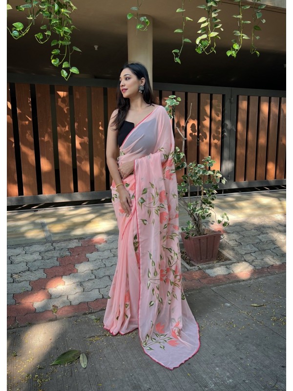 Pink Color in Georgette Casual Wear Saree 