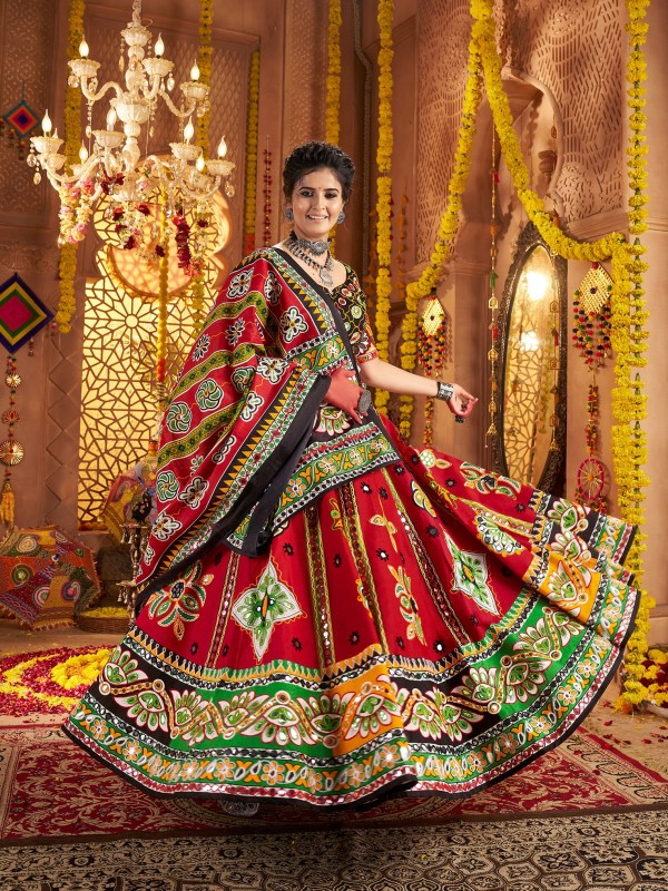 Organic Cotton Fabric Lehenga In Maroon Color With Embroidery Work 