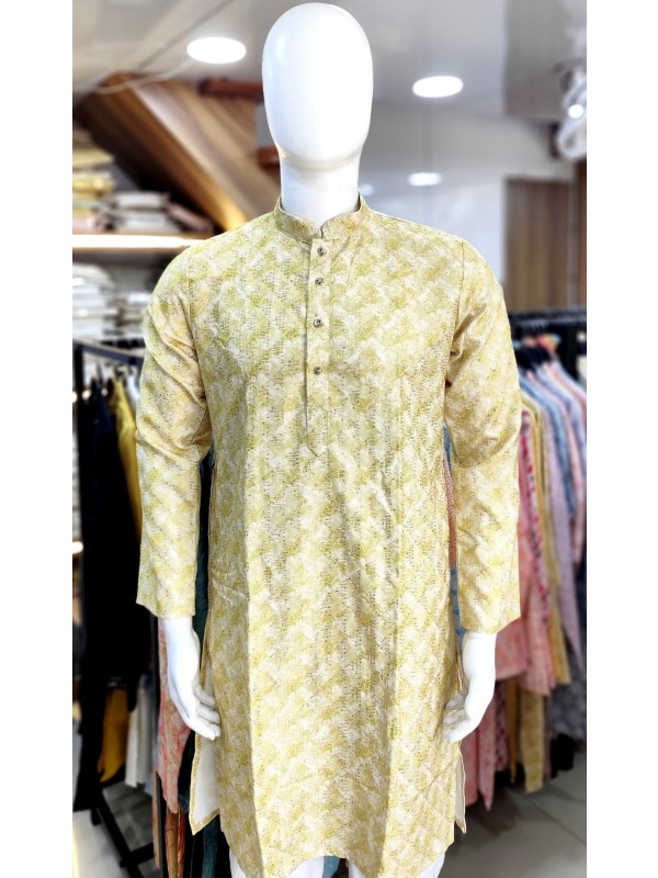 Soft Cotton Readymade Kurta set in Yellow Color With Embroidery Work 