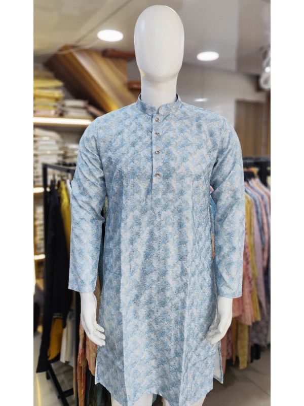 Soft Cotton Readymade Kurta set in Sky Blue Color With Embroidery Work 