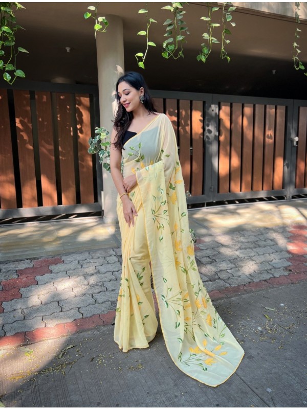 Yellow Color in Georgette Casual Wear Saree 